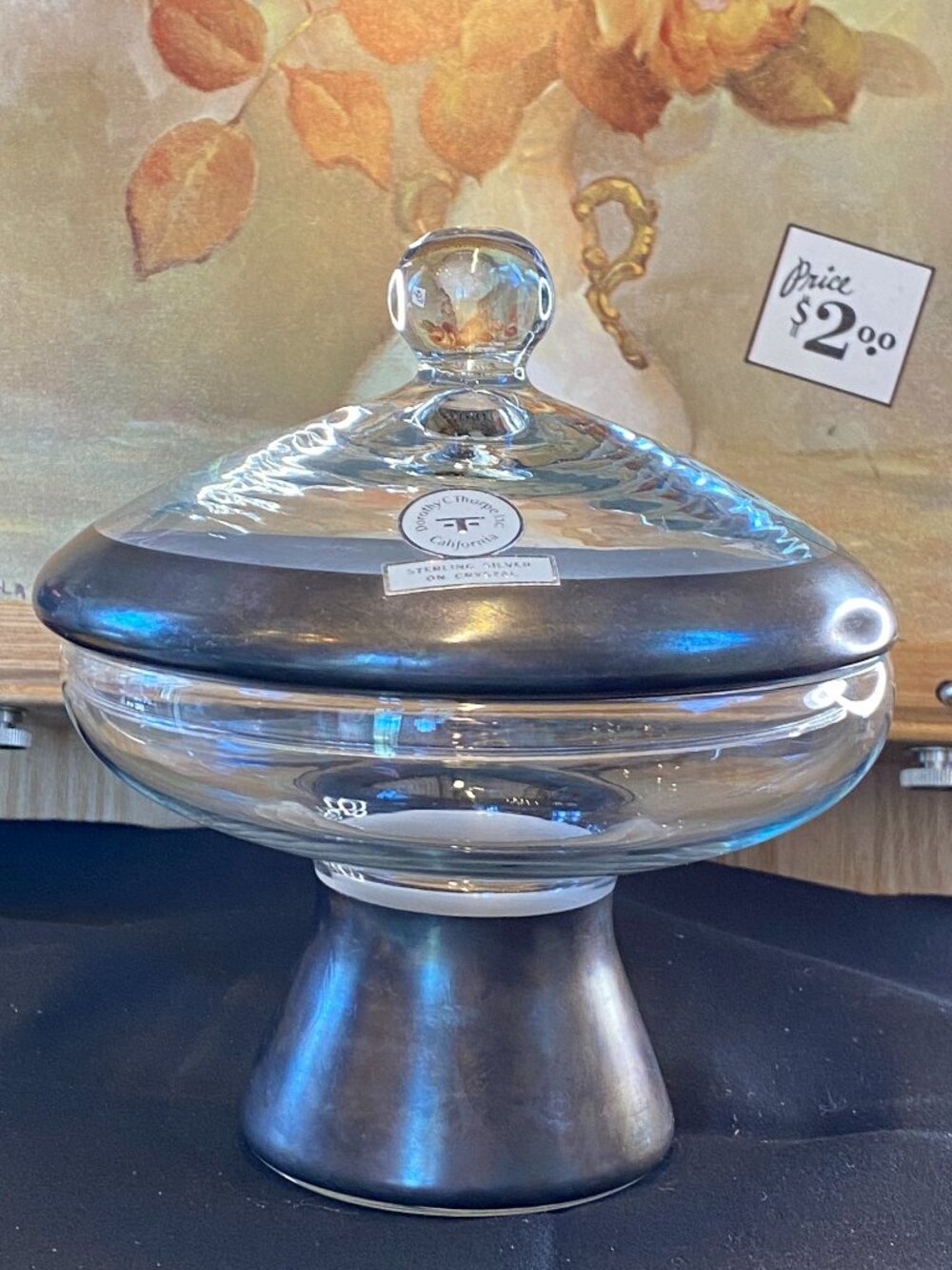 Vintage Dorothy Thorpe Crystal Covered Candy Dish with Sterling Silver Band